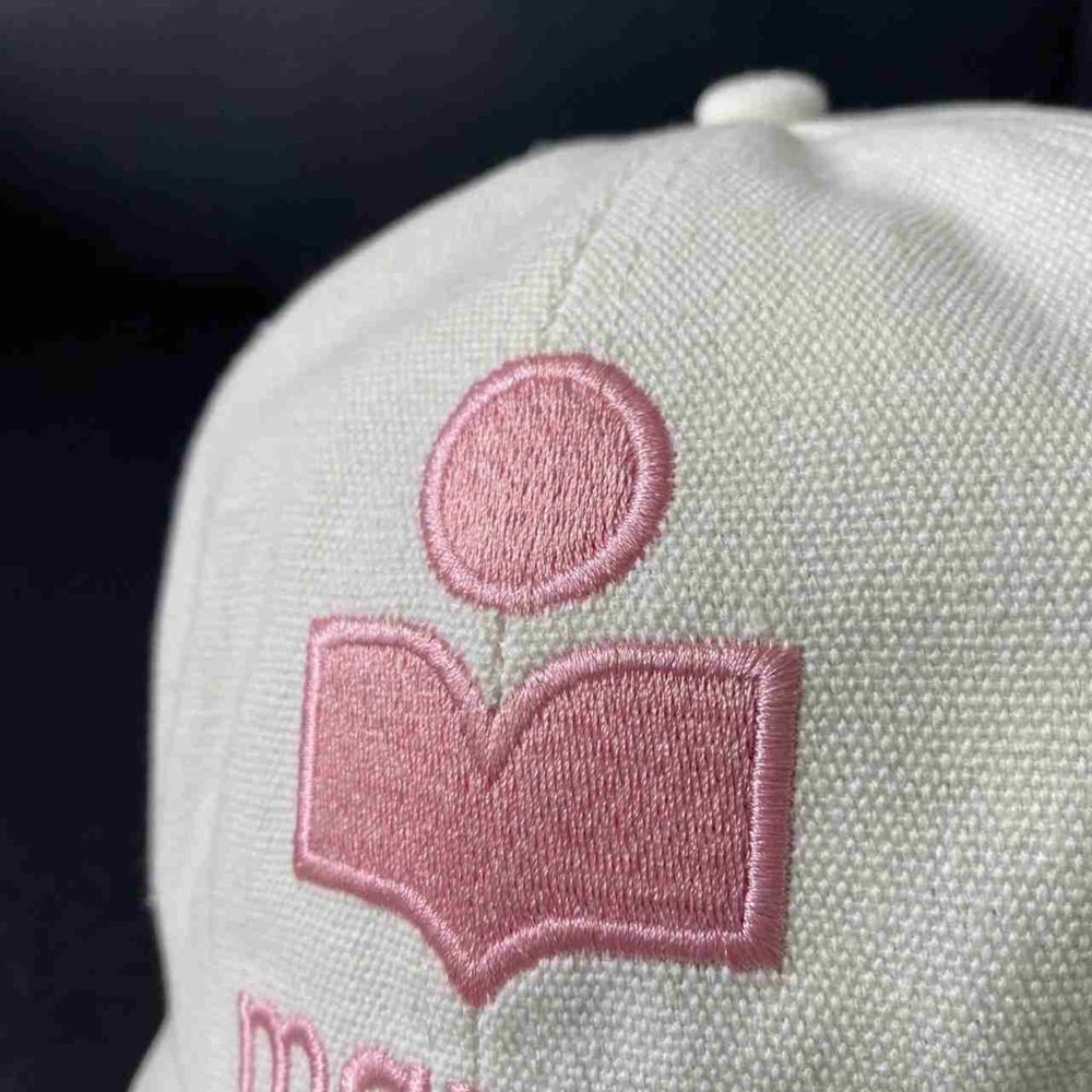 Isabel Marant Pink Logo Baseball Cap Cream Canvas Adjustable Hat - Picture 3 of 4